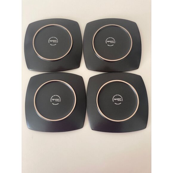 4 Signature Living Square Salad Plate Taupe Black Reactive Glaze Ceramic Replace - Picture 9 of 10